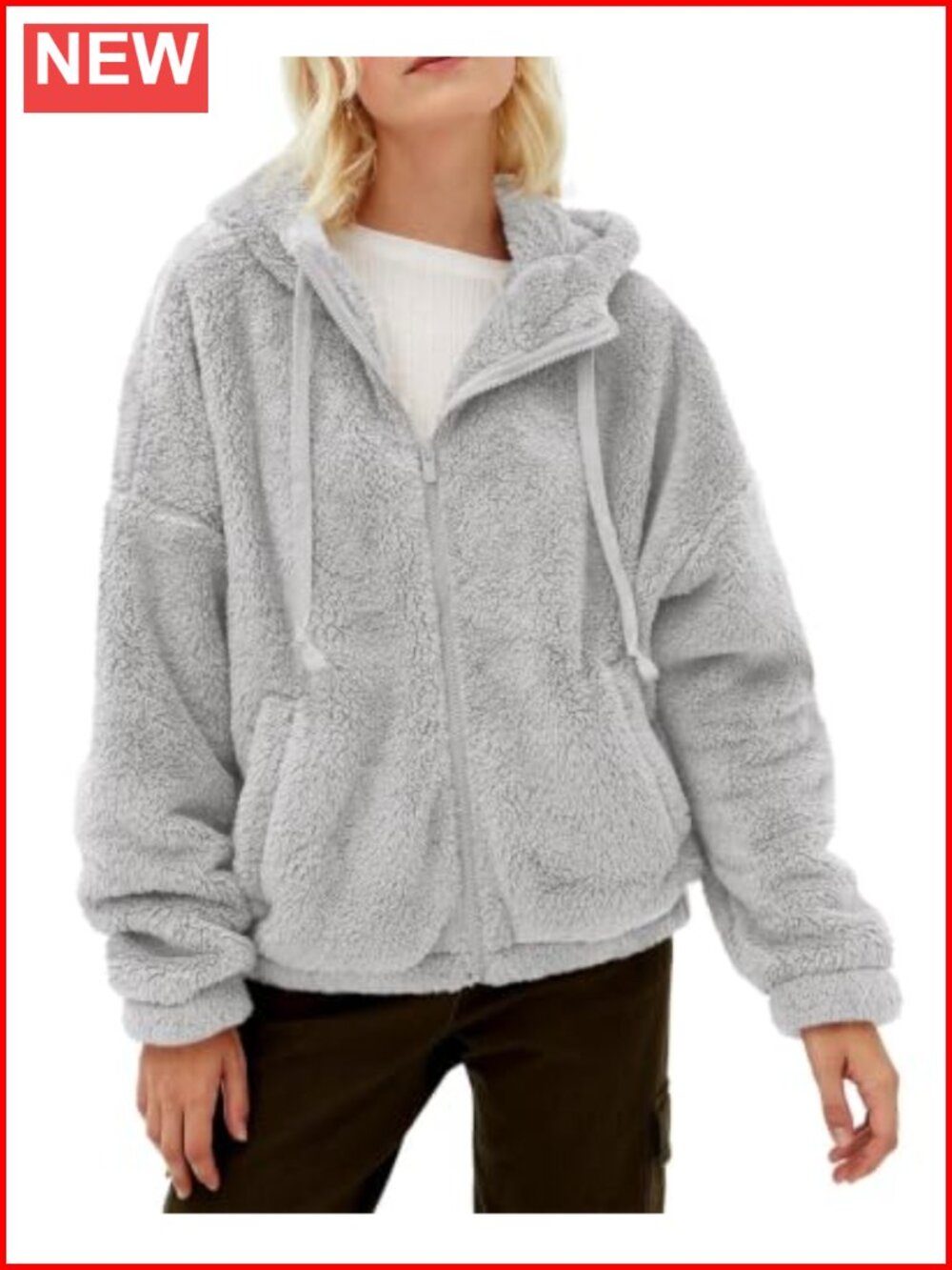 Fuzzy Sherpa Fleece Zip Up Hooded Jacket Oversized Warm
